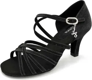 BL304, Cha Cha, Lacey Schwimmer 3" Latin Heels for Dancers, Vegan Leather in Hot Pink, Satin Black, and Leather Caramel