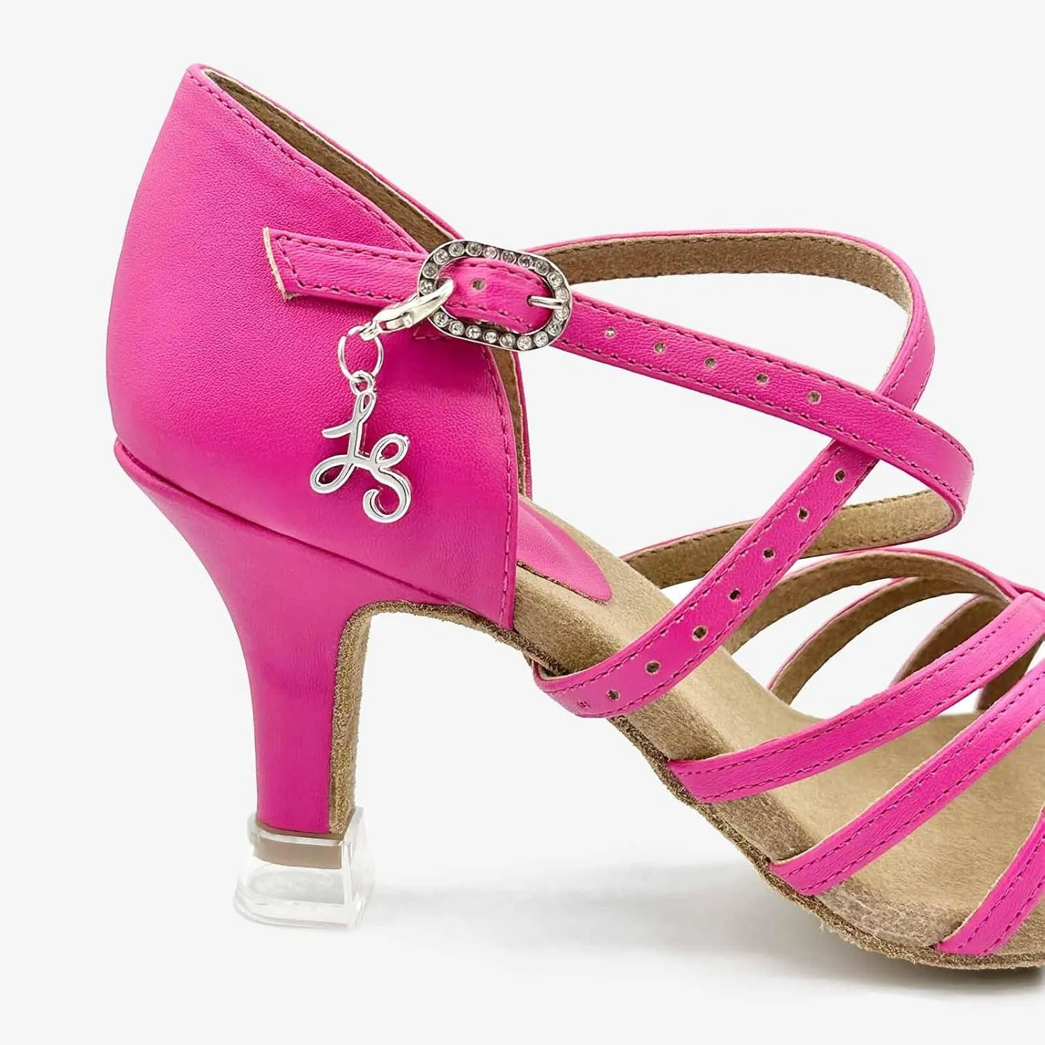 BL304, Cha Cha, Lacey Schwimmer 3" Latin Heels for Dancers, Vegan Leather in Hot Pink, Satin Black, and Leather Caramel