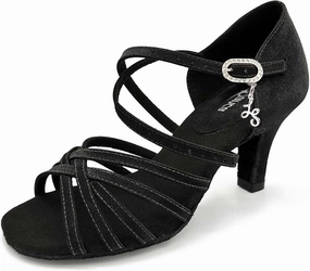 BL304, Cha Cha, Lacey Schwimmer 3" Latin Heels for Dancers, Vegan Leather in Hot Pink, Satin Black, and Leather Caramel