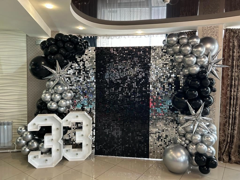 Black and Silver Balloon Garland Arch Kit with 3pcs Star Balloons, Silver and Black Balloon Confetti Latex Balloons for Birthday Wedding Graduation Baby Shower Disco Anniversary Party Decorations
