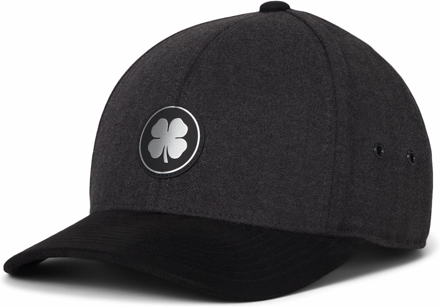 Black Clover Standard Gentleman Adjustable, Onyx Black Hat/Silver Metallic Reflective Clover