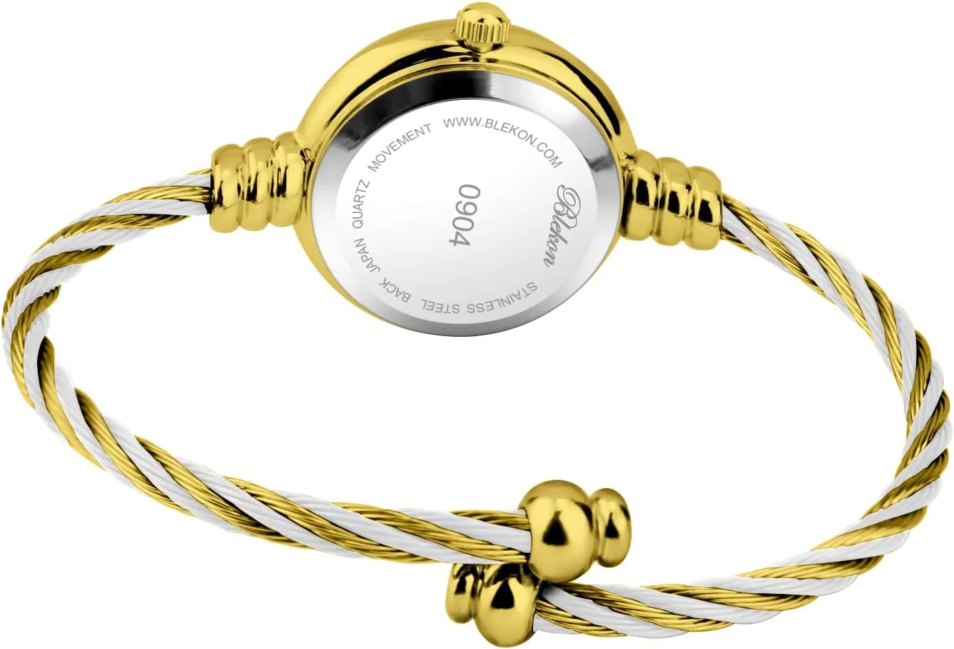 Blekon Collections Women's Cuff Watch - Round Analog Display Arabic Numbers 23mm Case Wire Bracelet Watch for Women Elegant Cable Cuff Bangle Wrist Watch
