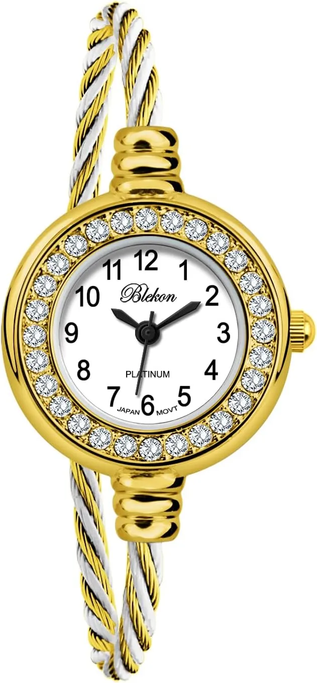 Blekon Collections Women's Cuff Watch - Round Analog Display Arabic Numbers 23mm Case Wire Bracelet Watch for Women Elegant Cable Cuff Bangle Wrist Watch