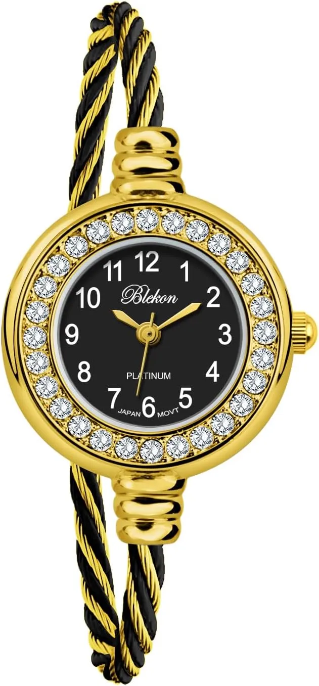 Blekon Collections Women's Cuff Watch - Round Analog Display Arabic Numbers 23mm Case Wire Bracelet Watch for Women Elegant Cable Cuff Bangle Wrist Watch