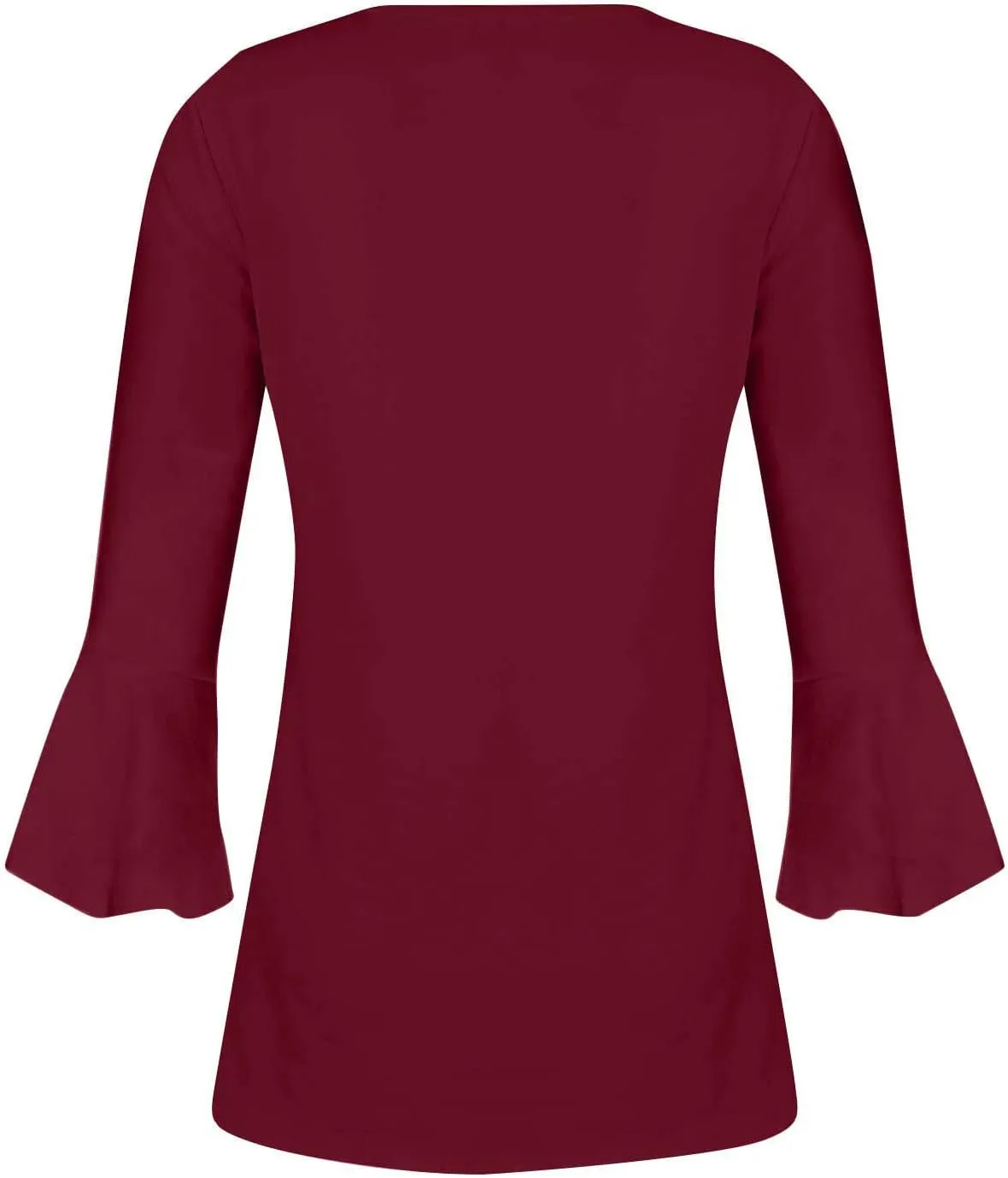 Boho Tops for Women Fall Solid Button Down Empire Waist Pleated Shirts V-Neck Fashion 3/4 Sleeve Vintage Flowy Blouse