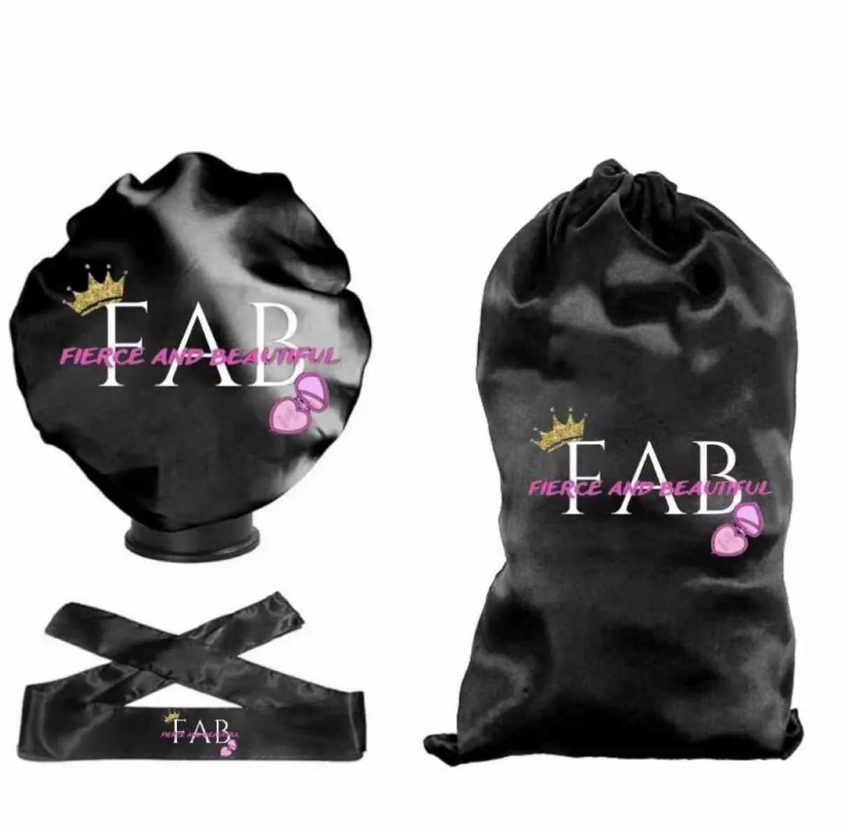 Bonnet And Satin Silk Hair Frontal Wrap Tie Band, Large Satin Drawstring Wig Travel Bag (Pink)