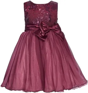 Bonnie Jean Girls 2T-16 Sequins Satin Bow Special Occasion Mesh Dress