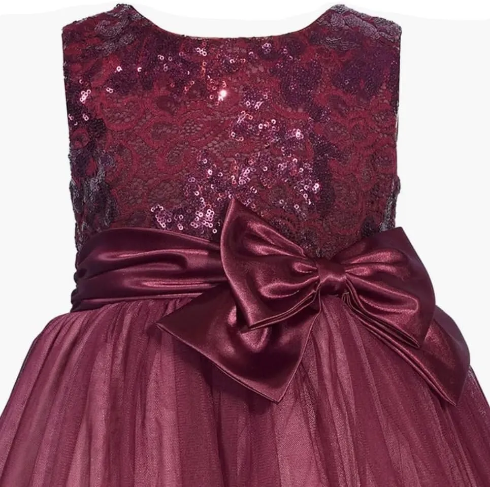 Bonnie Jean Girls 2T-16 Sequins Satin Bow Special Occasion Mesh Dress
