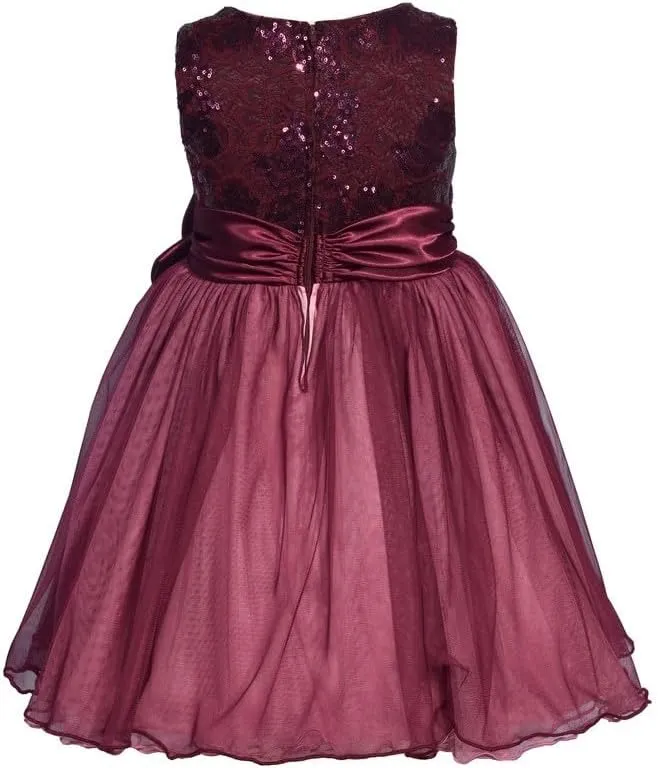 Bonnie Jean Girls 2T-16 Sequins Satin Bow Special Occasion Mesh Dress