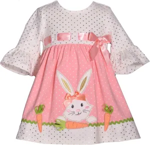 Bonnie Jean Girl's Easter Dress - Pink Bunny Dress for Baby Toddler and Little Girls