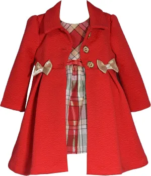 Bonnie Jean Girl's Holiday Christmas Dress and Coat Set for Baby, Toddler and Little Girls