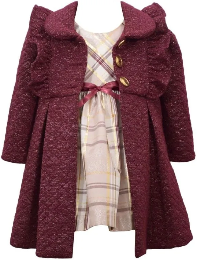 Bonnie Jean Girl's Holiday Christmas Dress and Coat Set for Baby, Toddler and Little Girls