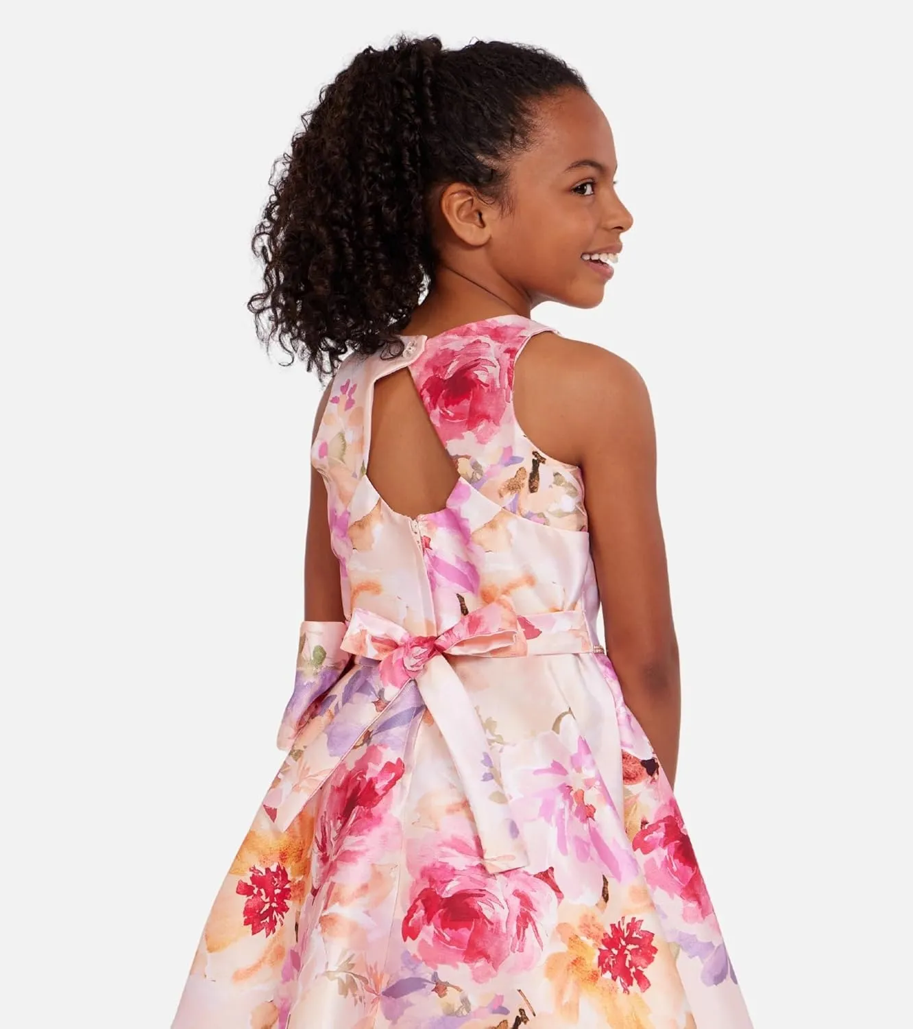 Bonnie Jean Girls Size 12M-16 Floral Mikado Bow Special Occasion Dress