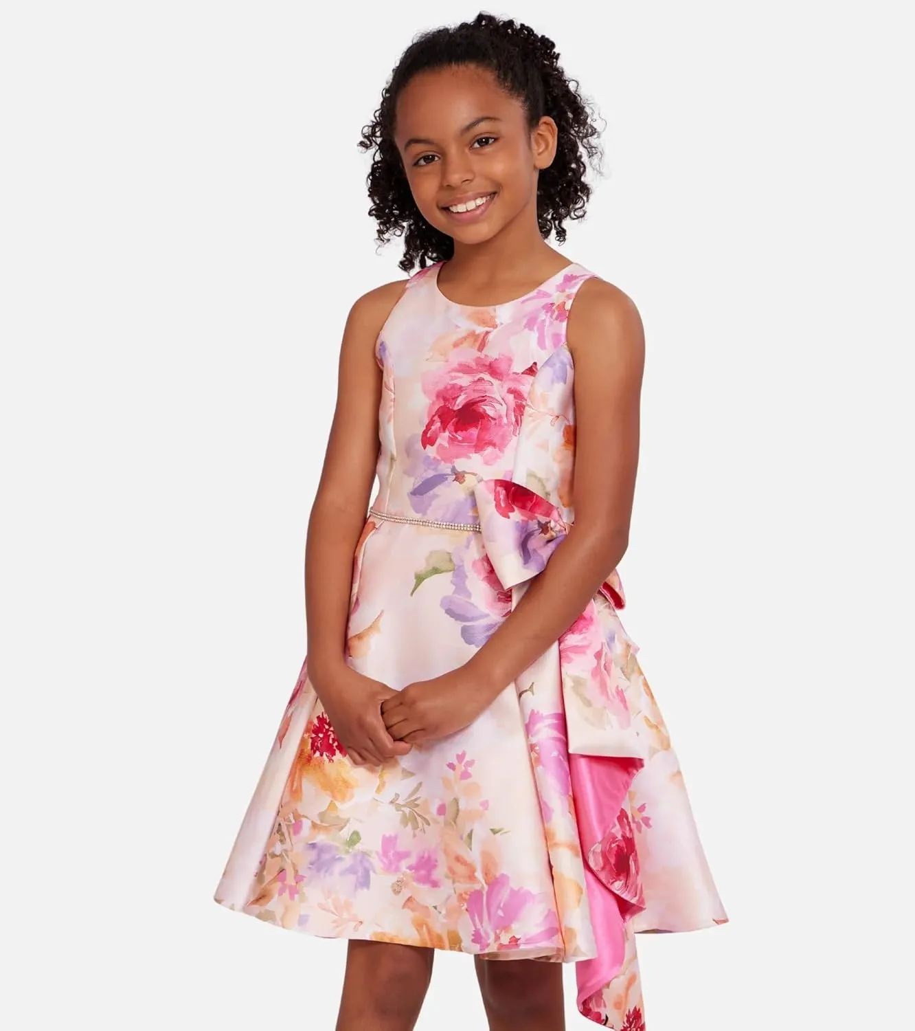 Bonnie Jean Girls Size 12M-16 Floral Mikado Bow Special Occasion Dress