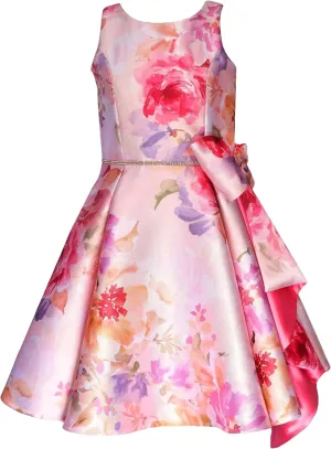 Bonnie Jean Girls Size 12M-16 Floral Mikado Bow Special Occasion Dress