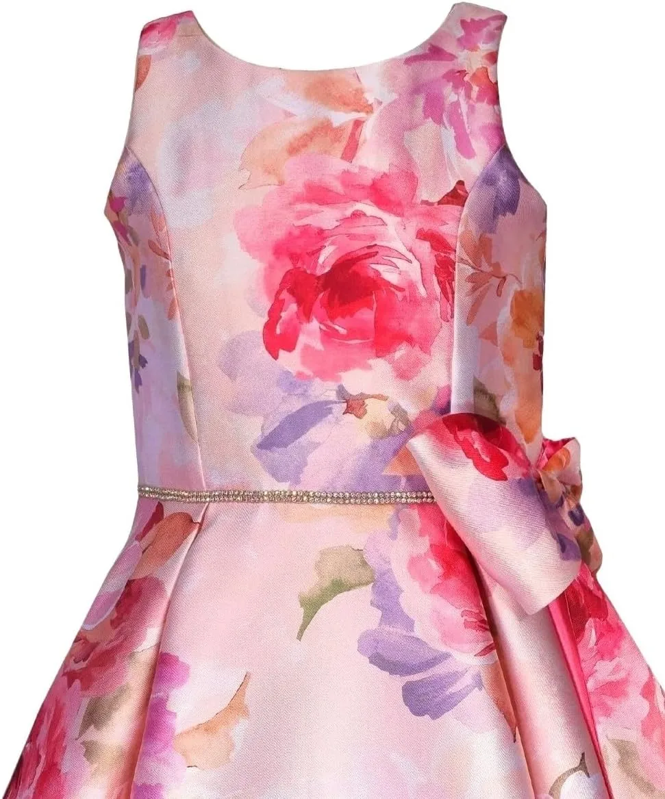 Bonnie Jean Girls Size 12M-16 Floral Mikado Bow Special Occasion Dress