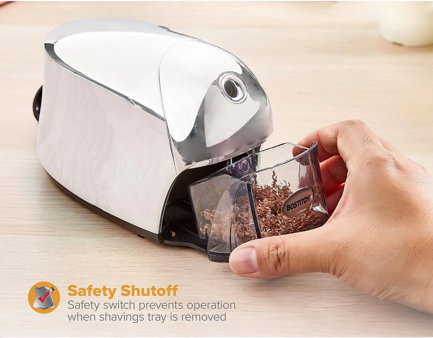 Bostitch Office QuietSharp Executive Heavy Duty Electric Pencil Sharpener for 65% Faster Sharpening and 6X Longer Cutter Life - Colored Pencil Compatible, Silver Chrome