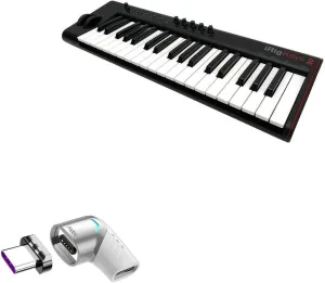 BoxWave Adapter Compatible with IK Multimedia iRig Keys 2 Pro - MagnetoSnap PD Angle Adapter, Magnetic Charging Connector Device Saver - Metallic Silver