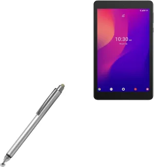BoxWave Stylus Pen Compatible with Alcatel Joy Tab 2 - DualTip Capacitive Stylus, Fiber Tip Disc Tip Capacitive Stylus Pen - Metallic Silver