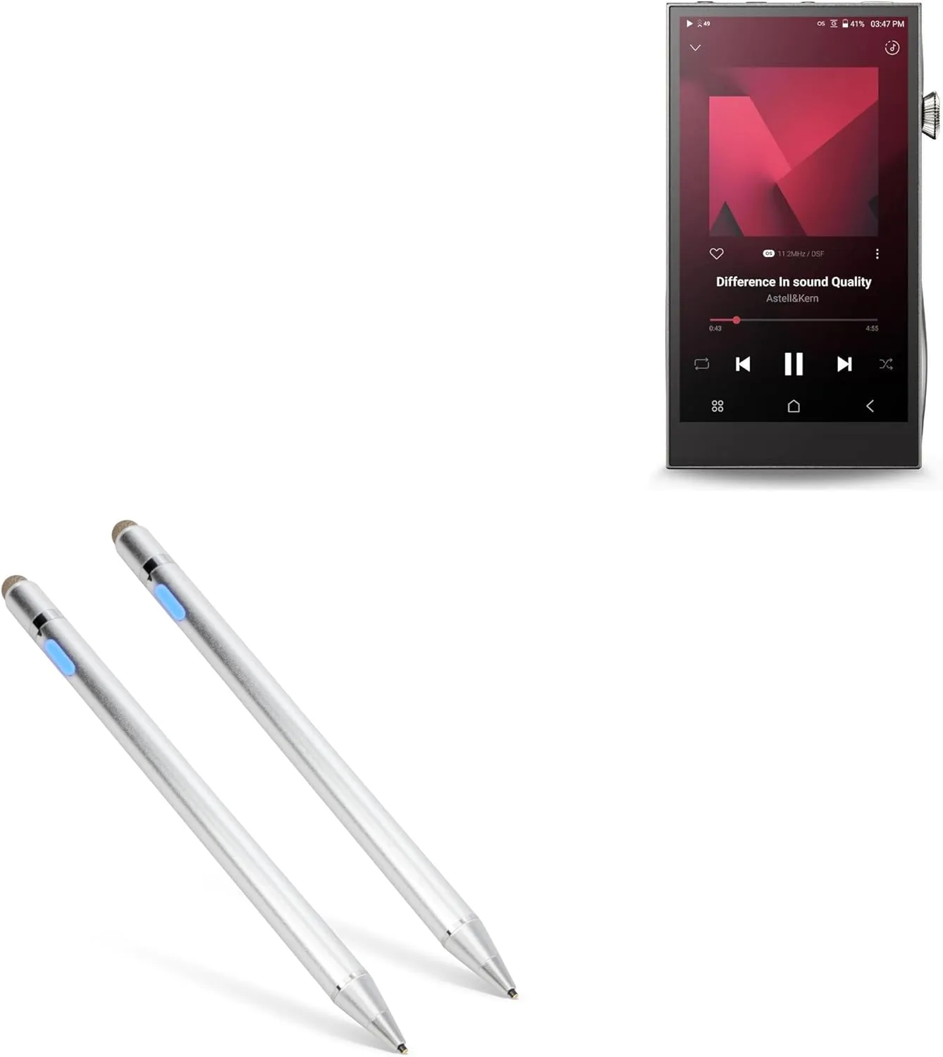BoxWave Stylus Pen Compatible with Astell & Kern A&Futura SE300 - AccuPoint Active Stylus (2-Pack), Electronic Stylus with Ultra Fine Tip - Metallic Silver