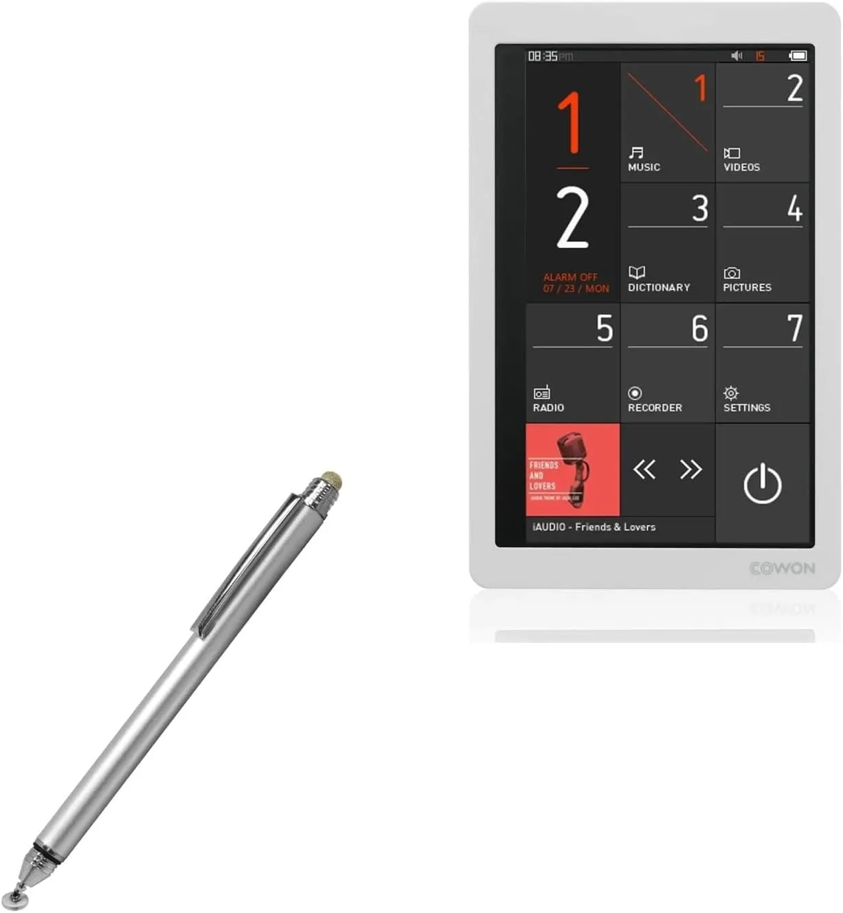 BoxWave Stylus Pen Compatible with Cowon X9 - DualTip Capacitive Stylus, Fiber Tip Disc Tip Capacitive Stylus Pen - Metallic Silver