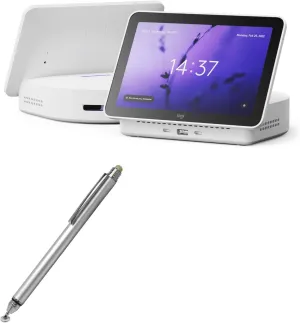 BoxWave Stylus Pen Compatible with Logitech Logi Dock Flex - DualTip Capacitive Stylus, Fiber Tip Disc Tip Capacitive Stylus Pen - Metallic Silver