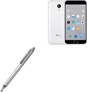 BoxWave Stylus Pen Compatible with Meizu M2 Note - DualTip Capacitive Stylus, Fiber Tip Disc Tip Capacitive Stylus Pen - Metallic Silver