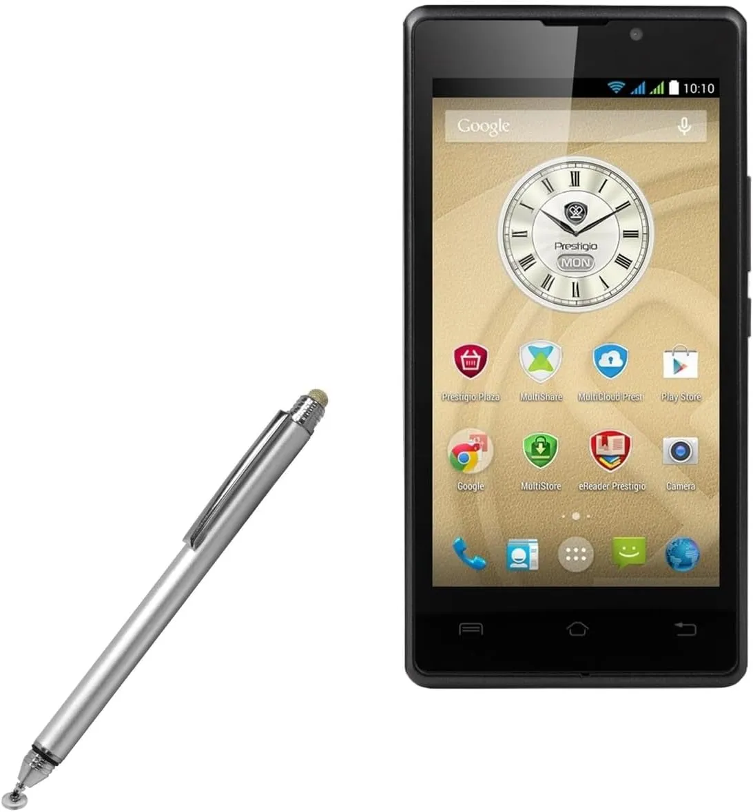 BoxWave Stylus Pen Compatible with Prestigio Wize A3 - DualTip Capacitive Stylus, Fiber Tip Disc Tip Capacitive Stylus Pen - Metallic Silver