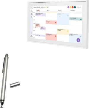 BoxWave Stylus Pen Compatible with Skylight Calendar (15 inch) - DualTip Capacitive Stylus, Fiber Tip Disc Tip Capacitive Stylus Pen - Metallic Silver