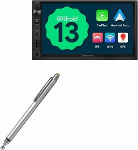 BoxWave Stylus Pen Compatible with Eonon UA13 (7 in) - DualTip Capacitive Stylus, Fiber Tip Disc Tip Capacitive Stylus Pen - Metallic Silver