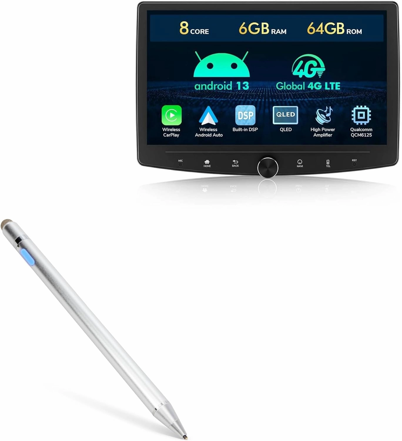 BoxWave Stylus Pen Compatible with Eonon UA13SK Plus (10.1 in) - AccuPoint Active Stylus, Electronic Stylus with Ultra Fine Tip - Metallic Silver