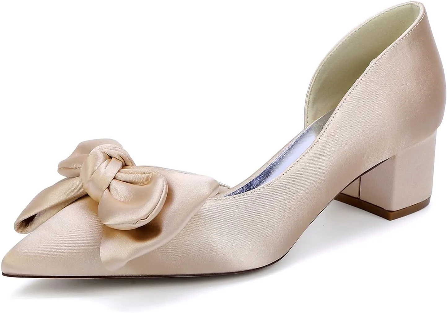 Bridal for Wedding Shoes Satin Heels with Bow Women Pumps Block Heel Women Bride Sandals Closed Toe Dress Shoes Slip-On Prom Elegant