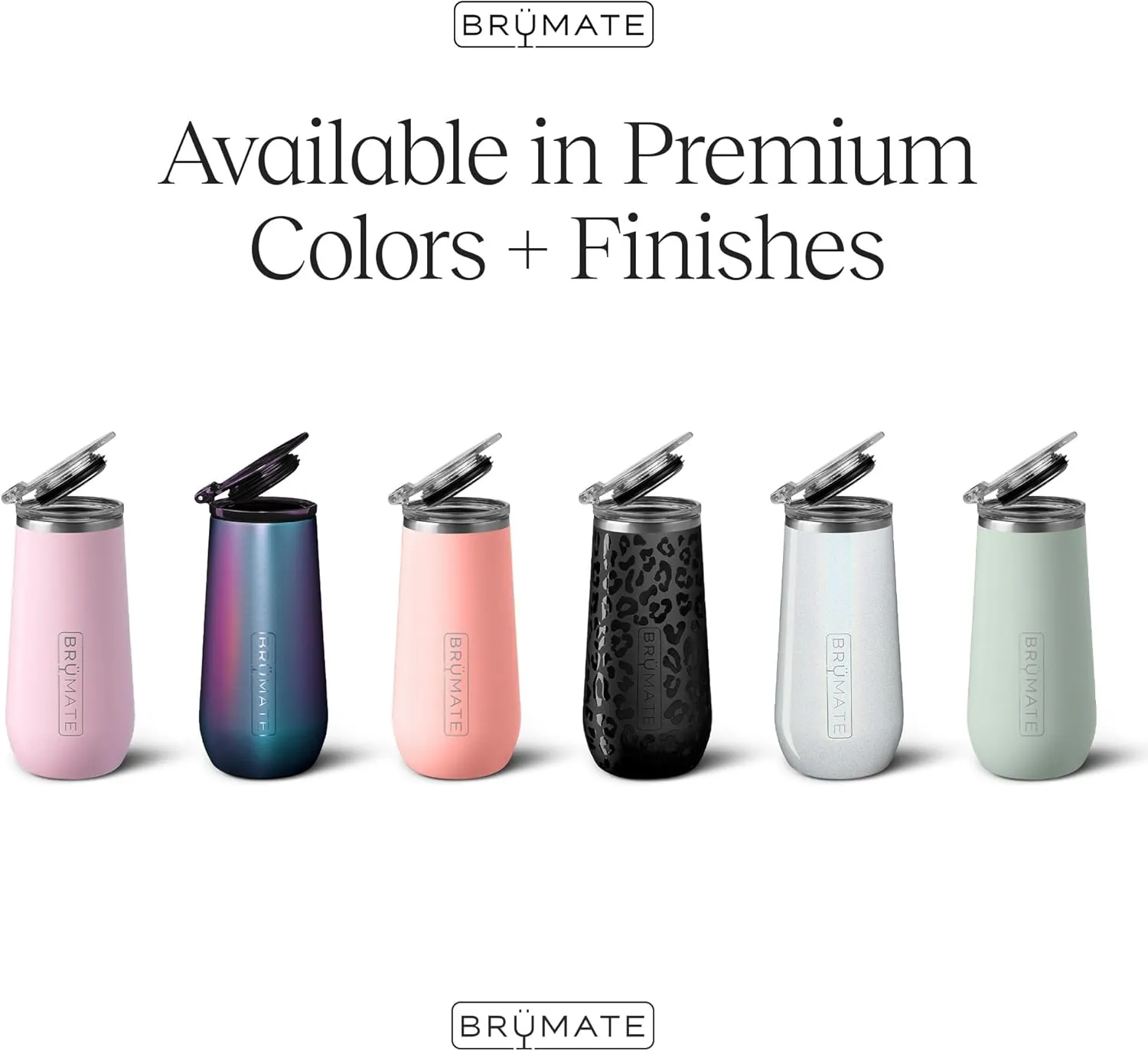 BrüMate 12oz Insulated Champagne Flute With Flip-Top Lid - Made With Vacuum Insulated Stainless Steel (Glitter Rose Gold)
