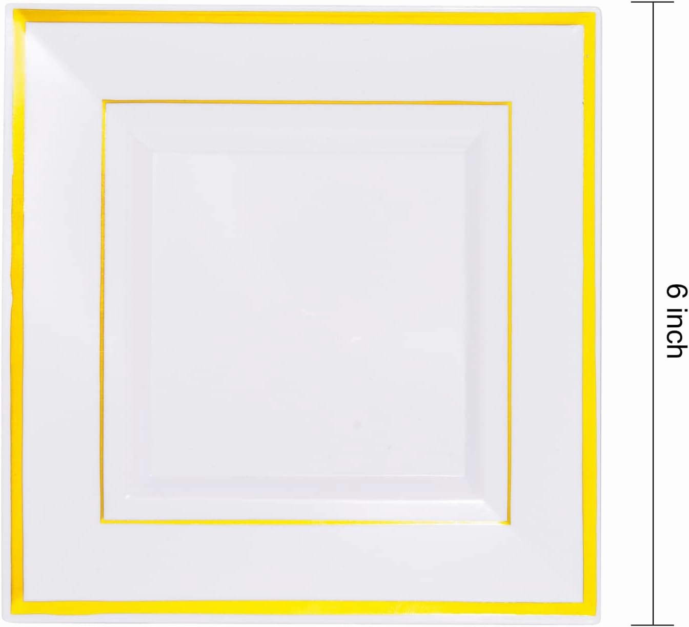 bUCLA 100PCS Gold Square Plastic Plates - 6inch Disposable Dessert/Cake Plates - Premium Hard Square Small Appetizer Plates for Wedding&Party
