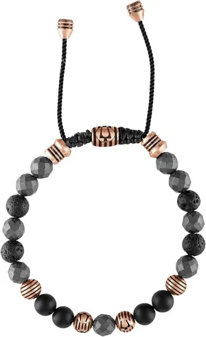 Bulova Jewelry Men's Latin Grammy Semi-Precious Beaded Bolo Bracelet, Black Onyx, Hematite Spheres, Black Lava, Rose Tone Stainless Steel, Sliding Clasp, 8MM Beads Style:BVB1072-RSTBKOXHE