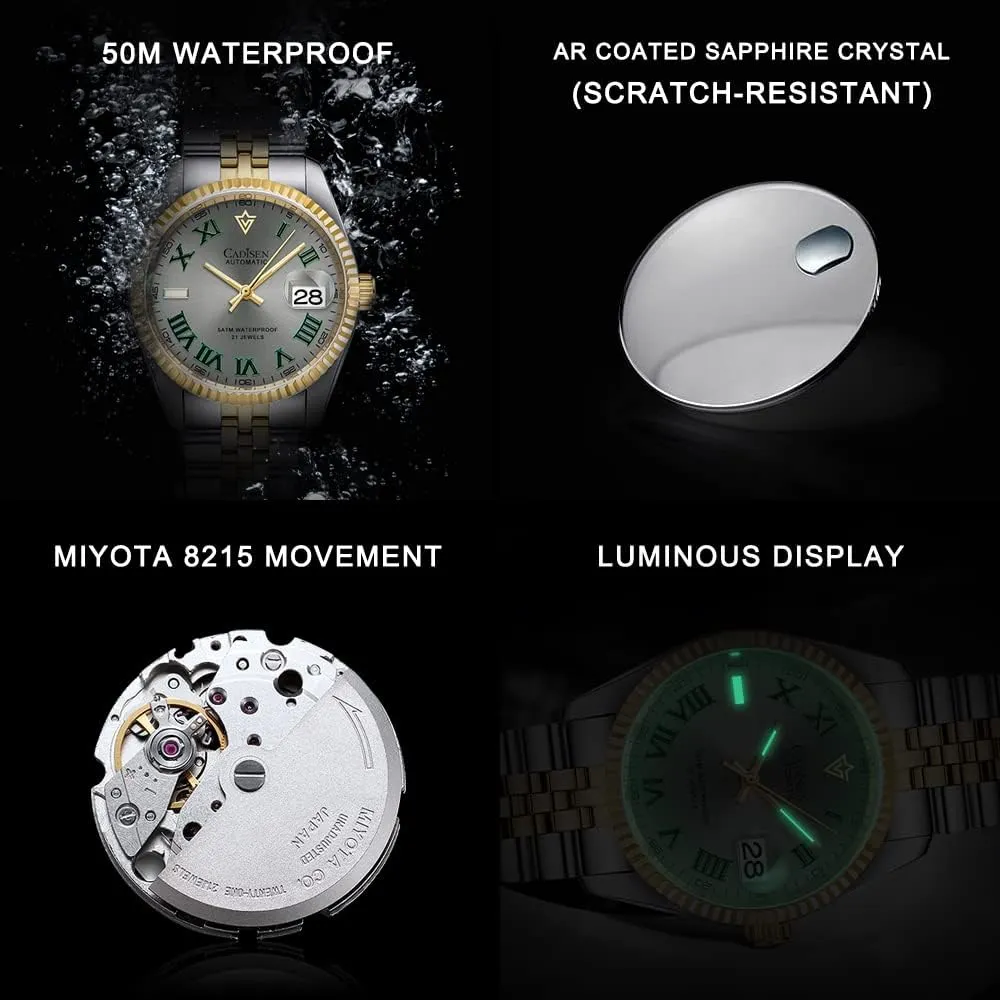 CADISEN Automatic Watches Men's Mechanical MIYOTA 8215 Business Waterproof Wristwatch