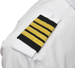 Captain's Pilot Epaulets - Four Bars Gold Metallic on Black with VELCRO® Brand fastener