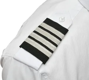 Captain's Pilot Epaulets - Four Bars Silver Metallic on Navy with VELCRO® Brand fastener