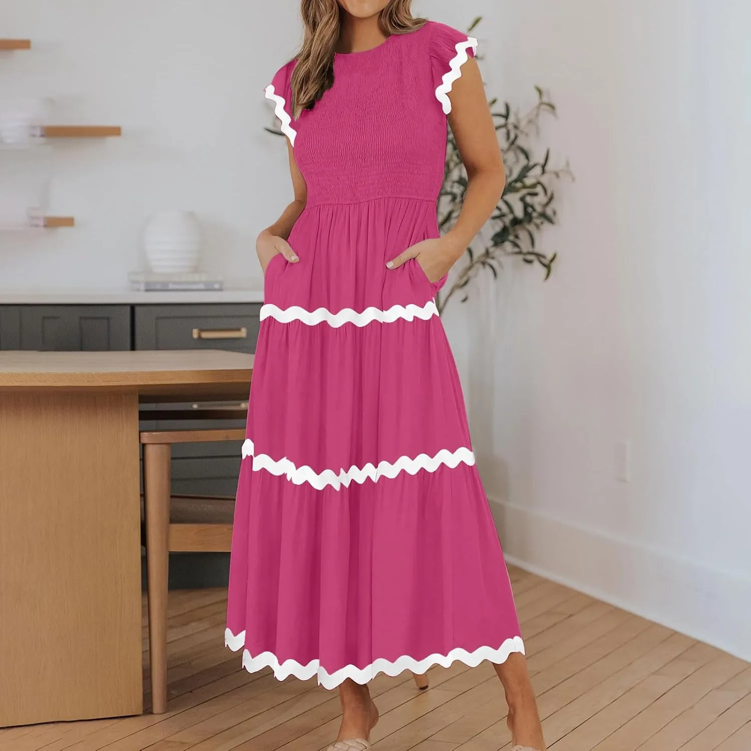Casual Summer Dresses for Women Sleeveless midi Dress for Women Womens Swing Dress Slimming Dresses Striped Dress