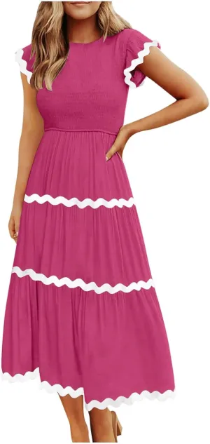 Casual Summer Dresses for Women Sleeveless midi Dress for Women Womens Swing Dress Slimming Dresses Striped Dress