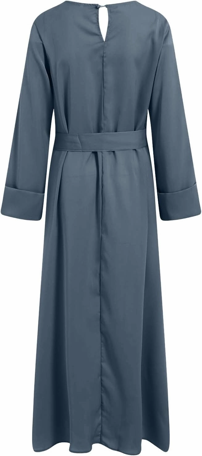Casual Muslim Dresses for Women One Piece Long Sleeve Abayas Islamic Prayer Robes Everyday Wear Islamic Long Dress