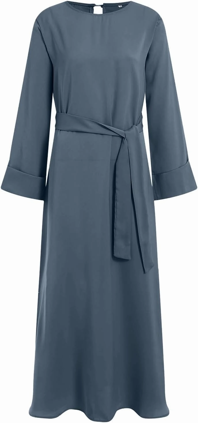 Casual Muslim Dresses for Women One Piece Long Sleeve Abayas Islamic Prayer Robes Everyday Wear Islamic Long Dress