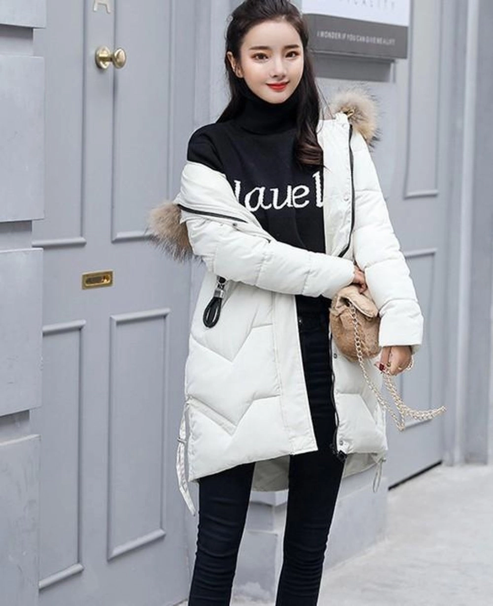 Casual Puffer Jacket for Women with Faux Fur Hood in Caramel Brown