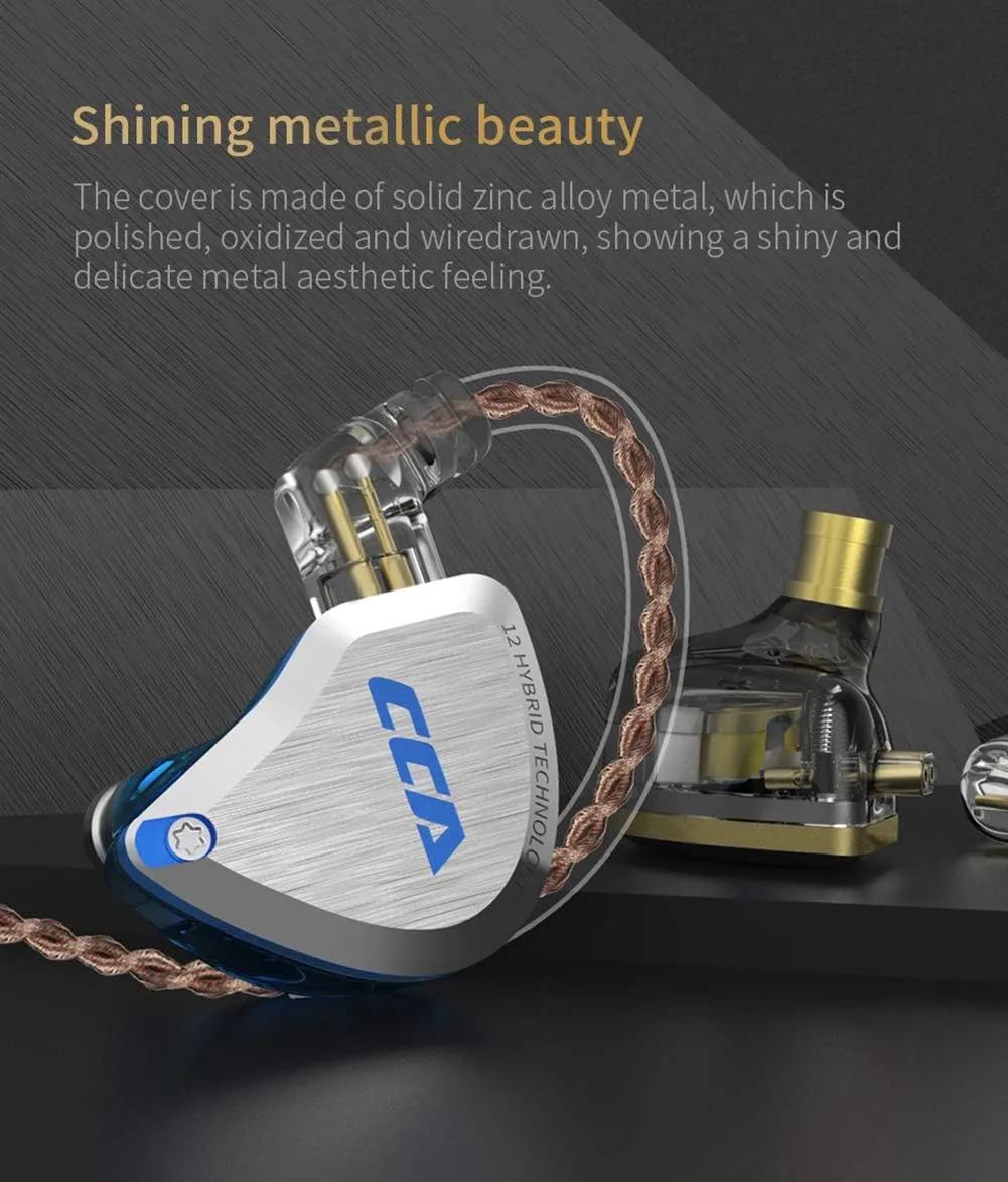 CCA C12 in-Ear Monitors, 5BA 1DD Hybrid HiFi Stereo Noise Isolating IEM Wired Earphones/Earbuds/Headphones with Detachable Tangle-Free Cable 2Pin for Musician Audiophile (Without MIC, Dream Blue)
