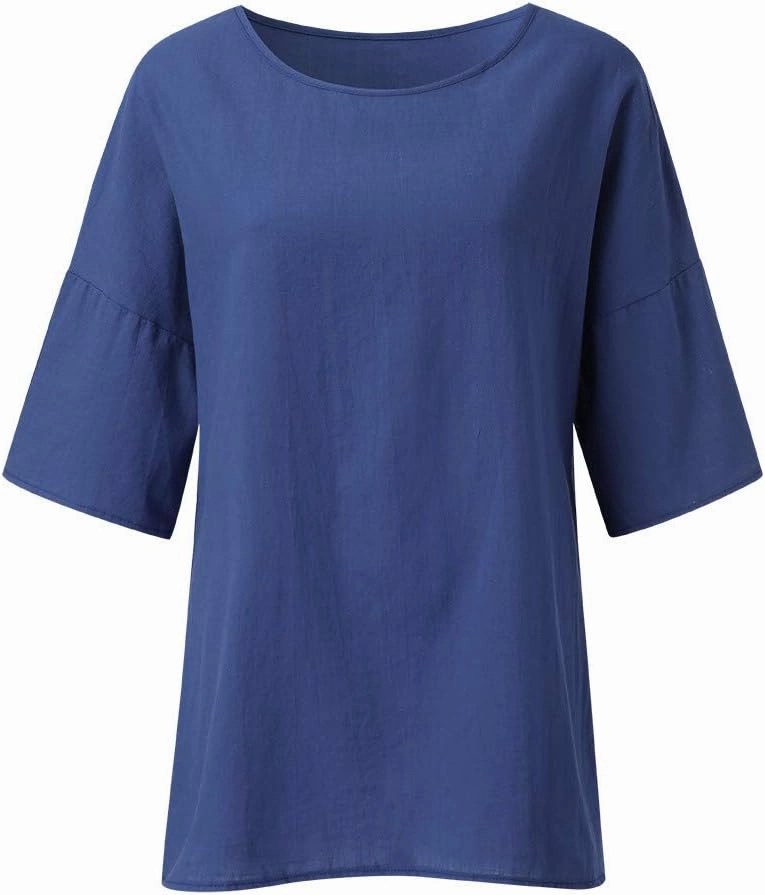 Ceboyel Cotton Linen Tops for Women 3/4 Sleeve Crewneck Tunic Blouses Dressy Causal Gauze Shirts Ladies Summer Clothing 2025