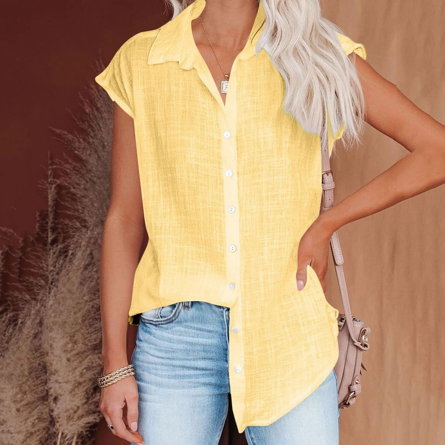 Ceboyel Women 2024 Causal Summer Tops Button Down Shirts Blouses Gauze Shirt Tunic Dressy Trendy Vacation Ladies Clothing