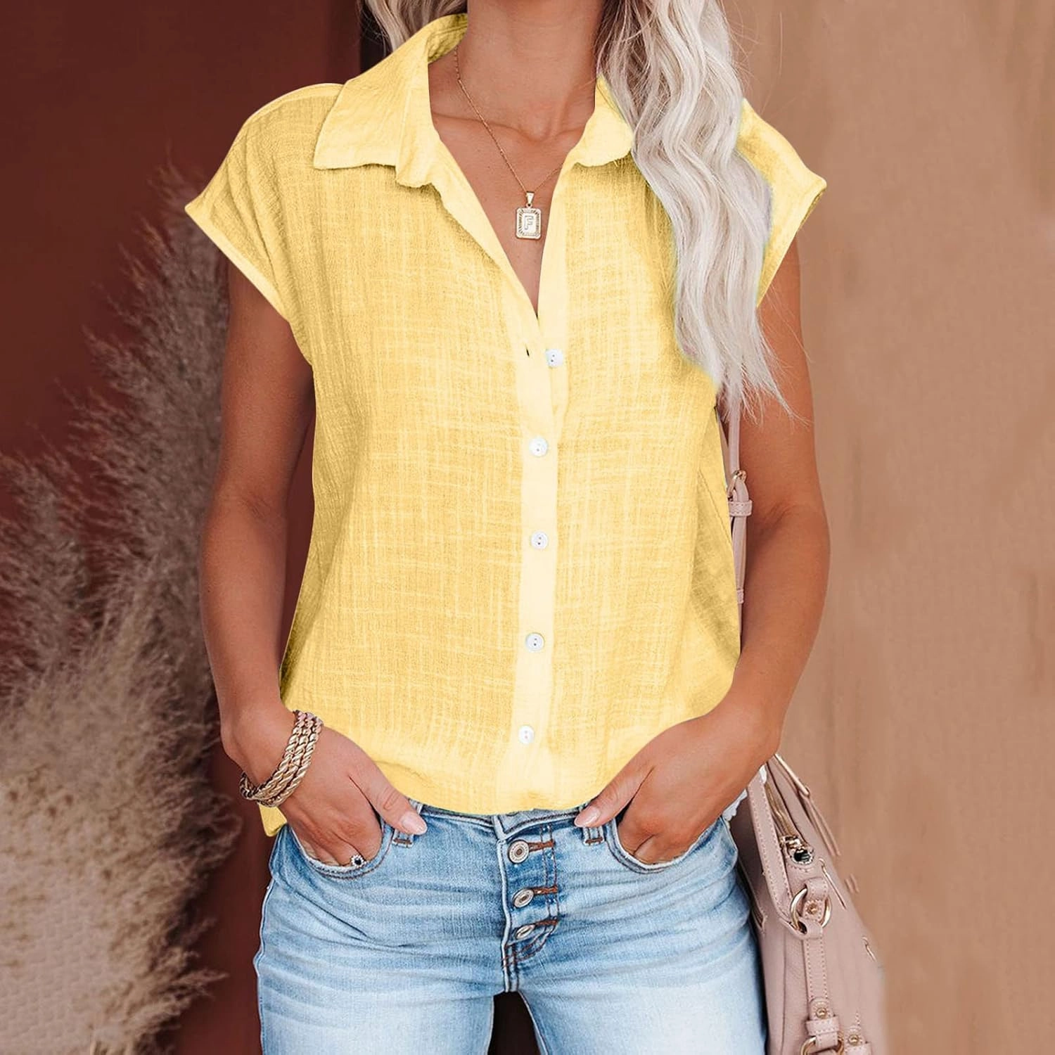 Ceboyel Women 2024 Causal Summer Tops Button Down Shirts Blouses Gauze Shirt Tunic Dressy Trendy Vacation Ladies Clothing