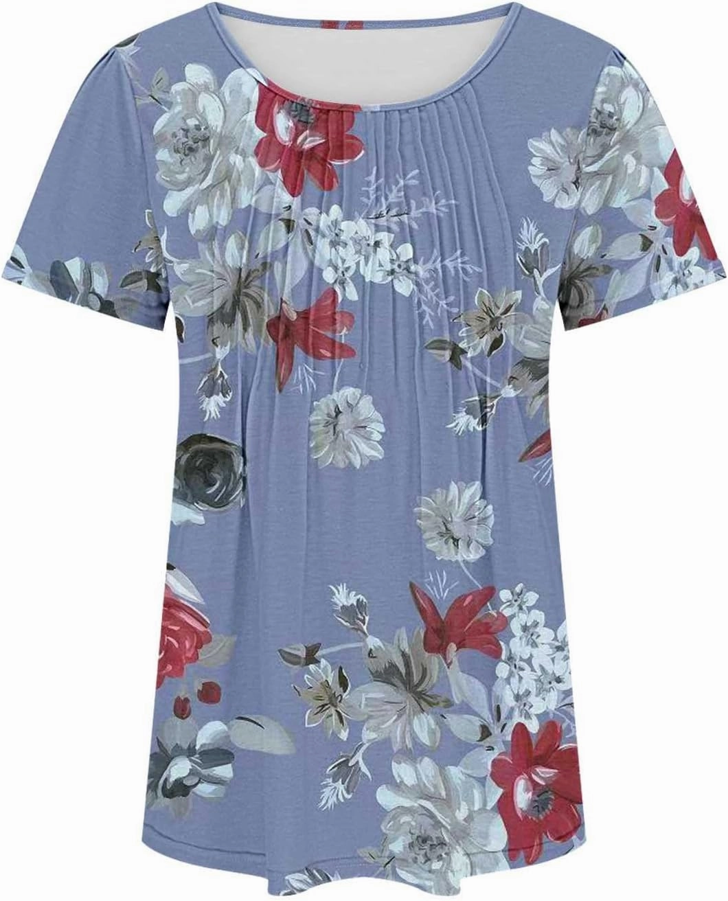 Ceboyel Womens Boho Summer Tops 2024 Pleated Scoop Neck T Shirts Loose Fit Floral Blouse Dressy Casual Ladies Trendy Clothing