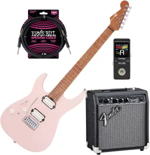 Charvel Pro-Mod DK24 HH 2PT cm LH (Satin Shell Pink), Fender Frontman 10G Amp, ErnieBall Cable, KLIQ TinyTune Bundle