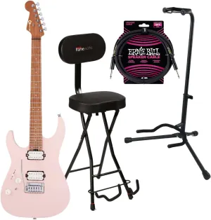 Charvel Pro-Mod DK24 HH 2PT cm LH (Satin Shell Pink), Gator GFW-GTR-1000 Stand, Gator GFW-GTR-SEAT, EBall Cable Bundle